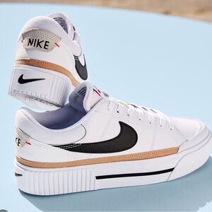 Nike White and Black Sneakers with Tan Accents